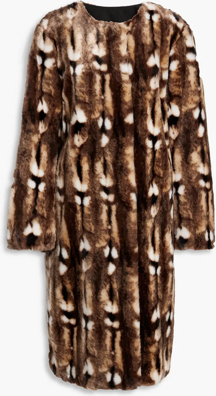 Printed faux fur coat