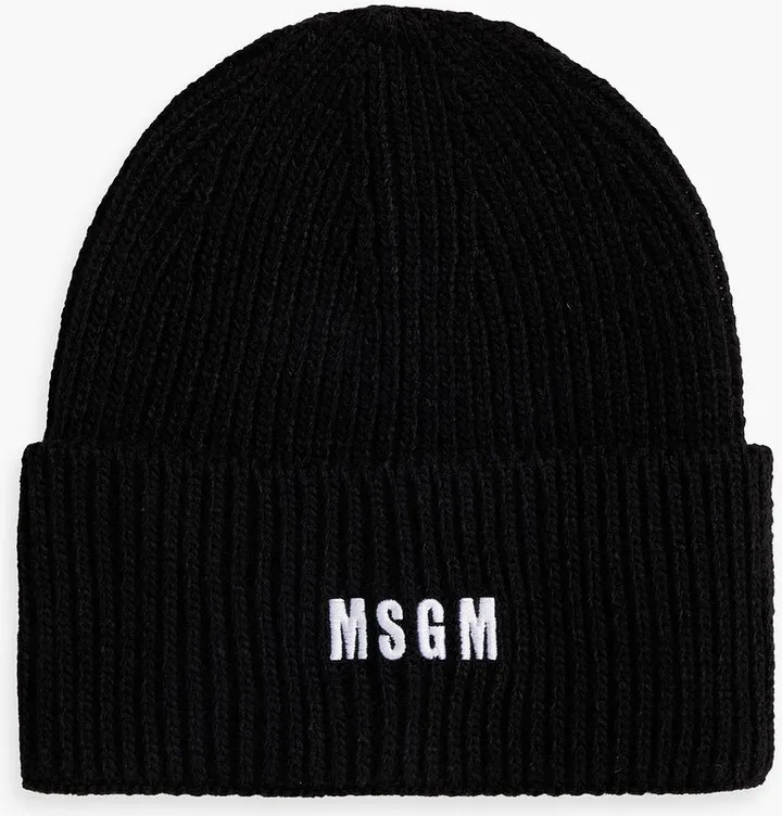 Embroidered ribbed-knit beanie