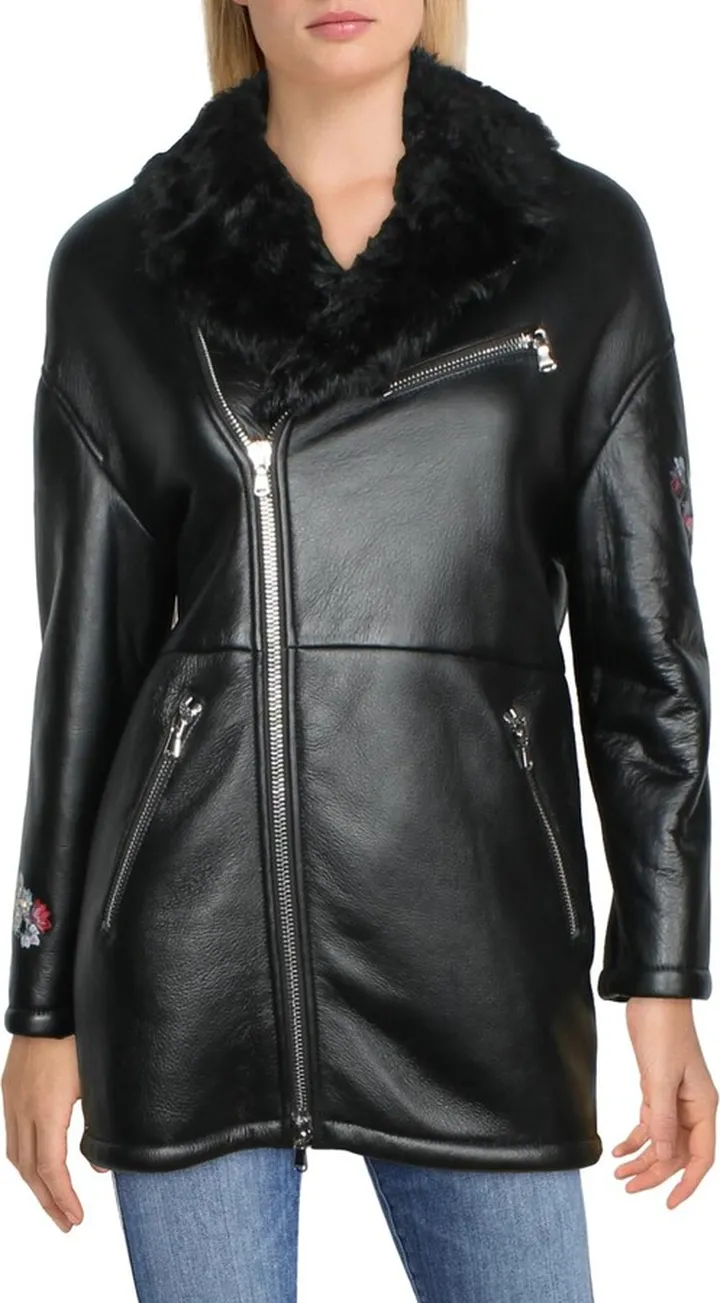 Womens Leather Lamb Fur Coat