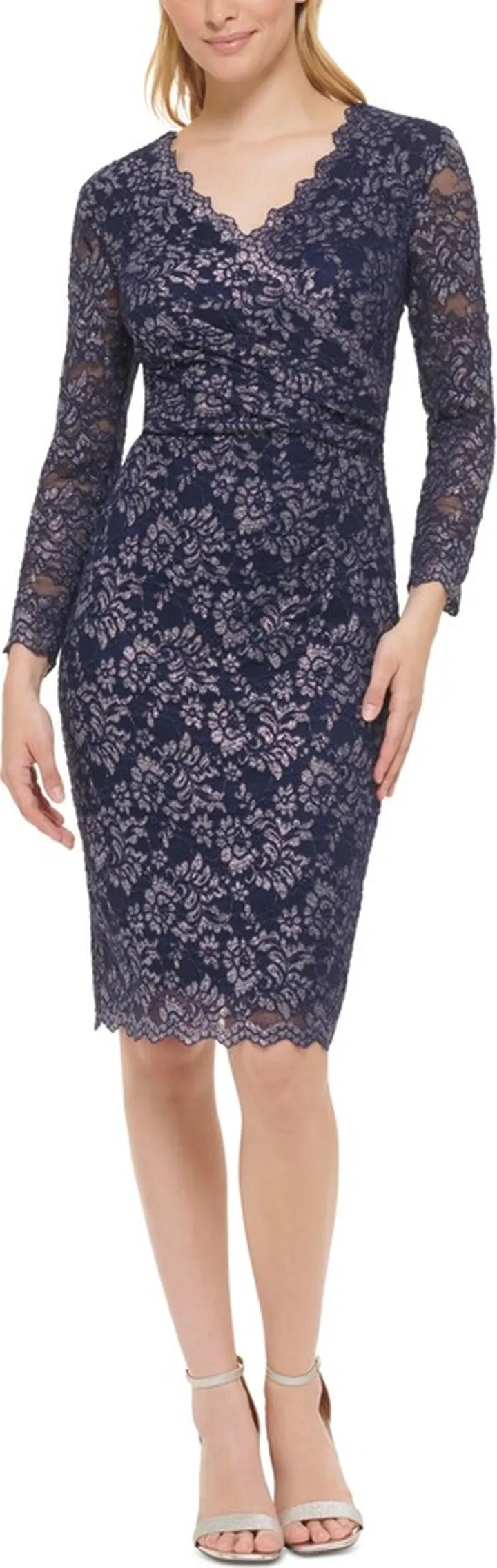 Jessica Howard Women's Metallic-Lace Scalloped-Edge Dress