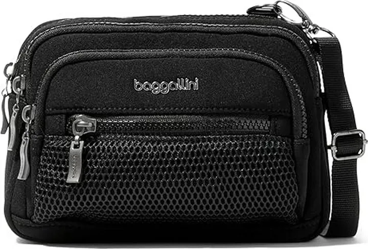 Baggallini Triple Zip Bagg (Black Neoprene) Cross Body Handbags
