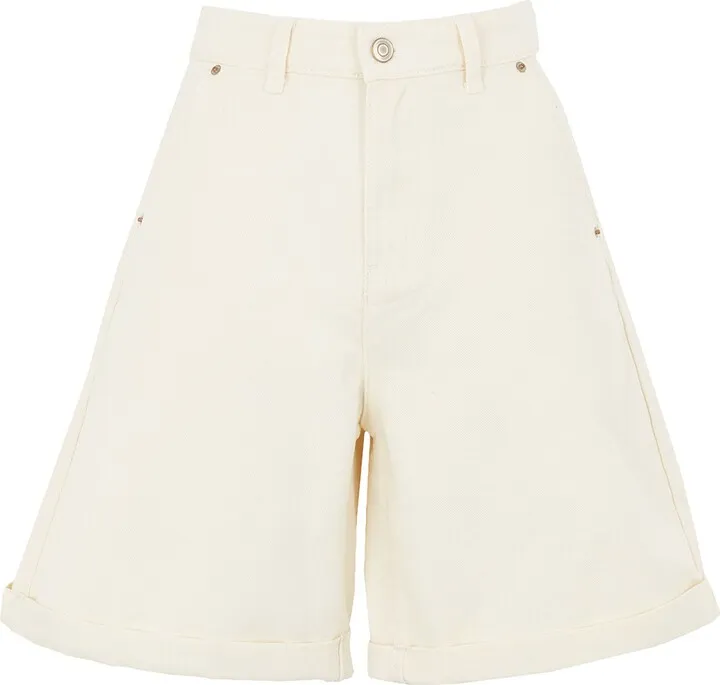 Organic Cotton Denim Wide-leg Bermuda Denim Shorts Ivory