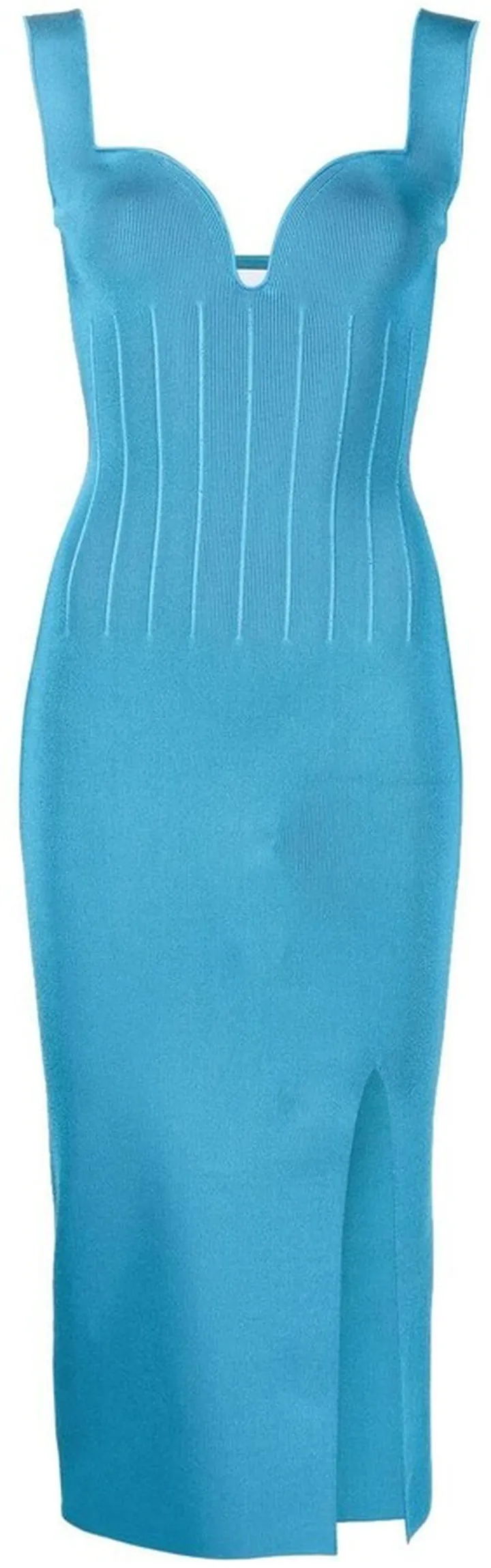 Ribbed-Bodice Fitted Midi-Dress