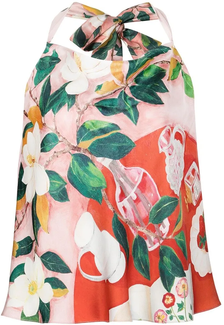 Tablescape print halterneck blouse
