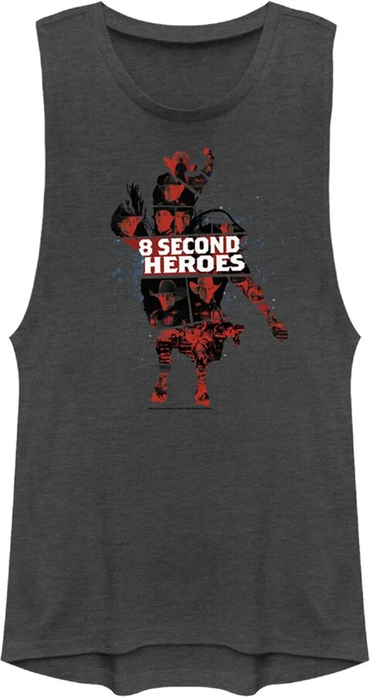 Junior's Professional Bull Riders 8 Second Heroes Collage Festival Muscle Tee - Charcoal - Large