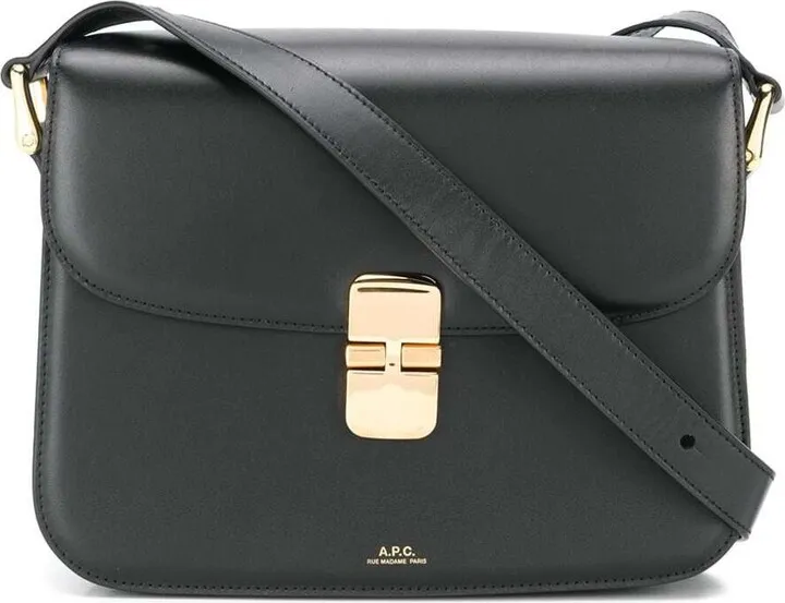 'sac Grace' Black Crossbody Bag With Logo Lettering Print In Leather Woman