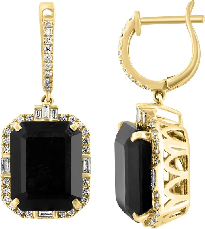 14K Yellow Gold Diamond Onyx Drop Earrings - 0.38 ctw.