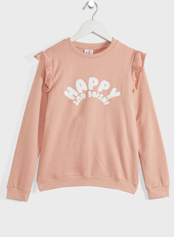 Girls Ruffled Printed Hoodie