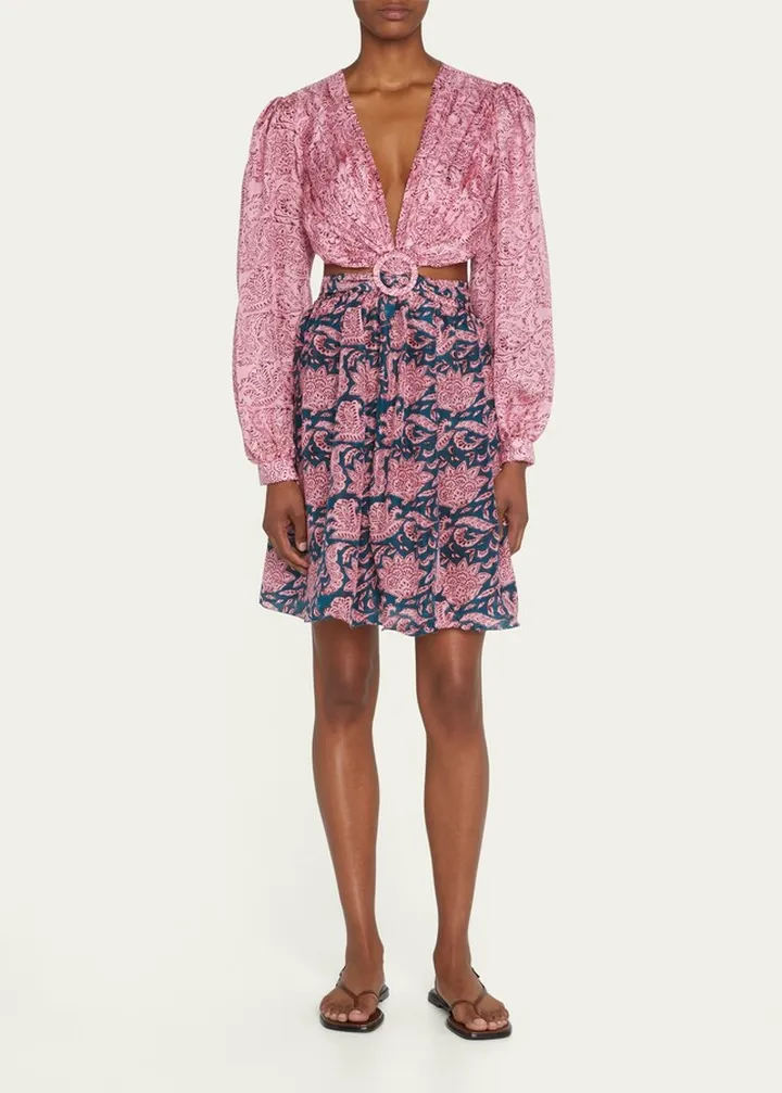 Mia Cutout Peony Silk Mini Dress