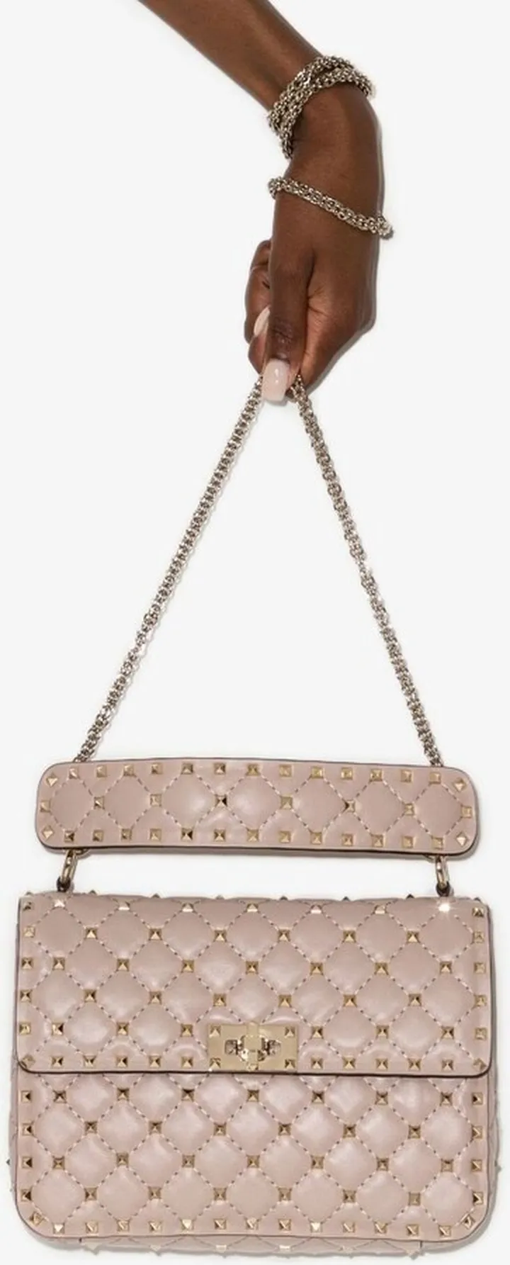 Neutral Rockstud Spike Medium Leather Shoulder Bag