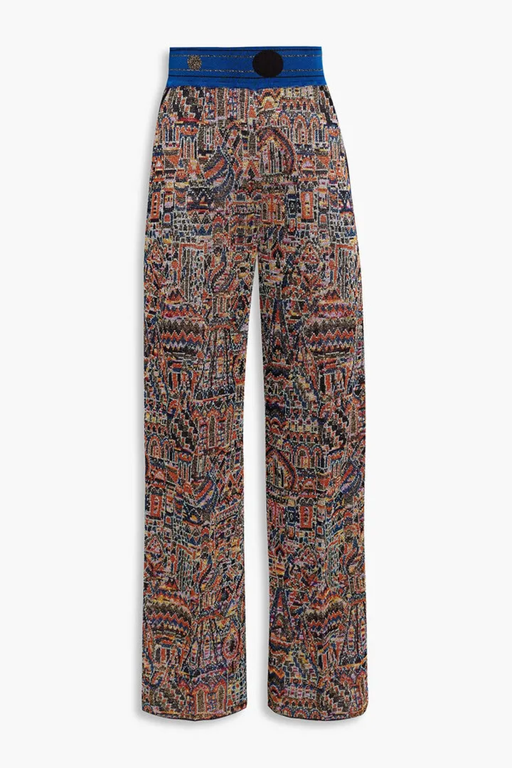 Metallic crochet-knit wide leg pants