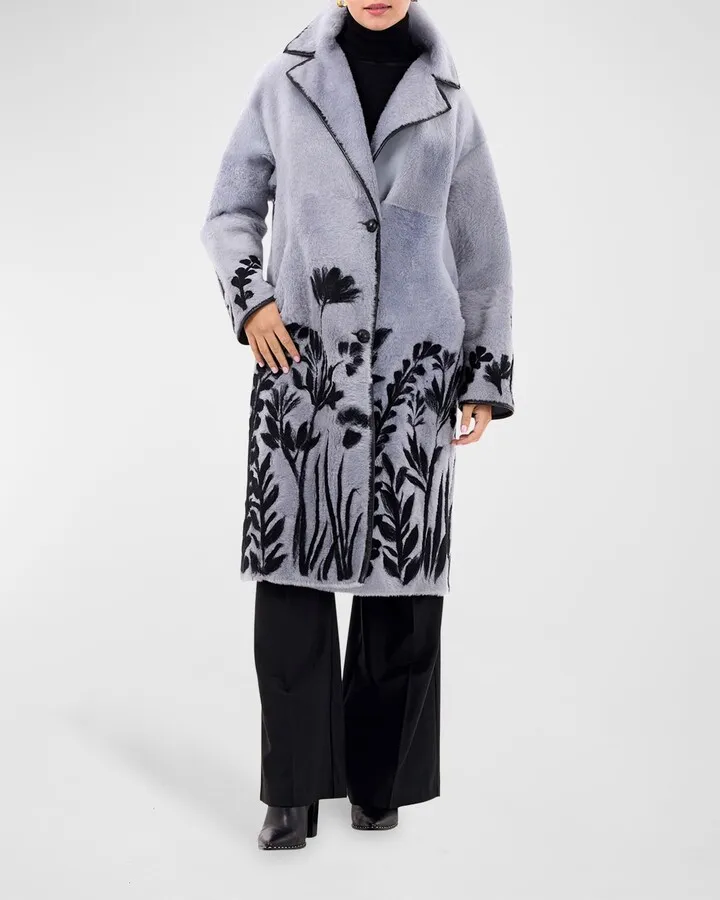 Floral Lamb Shearling Reversible Coat