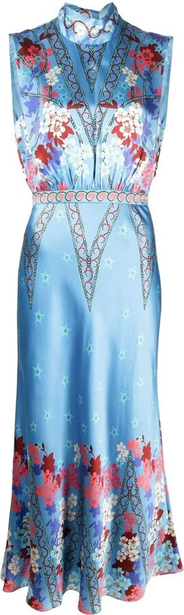 Silk Mix-Print Midi Dress