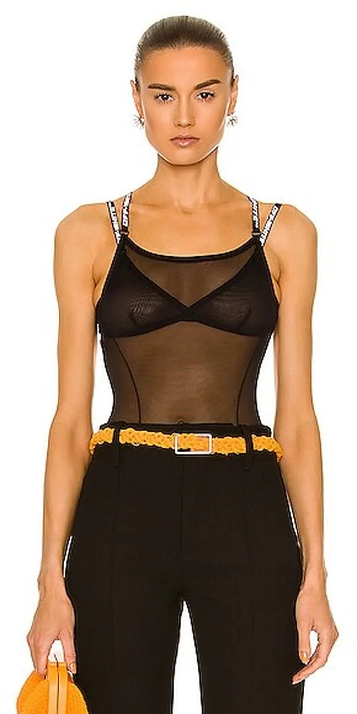 OFF-WHITE Logo Band Mesh Bodysuit in Black