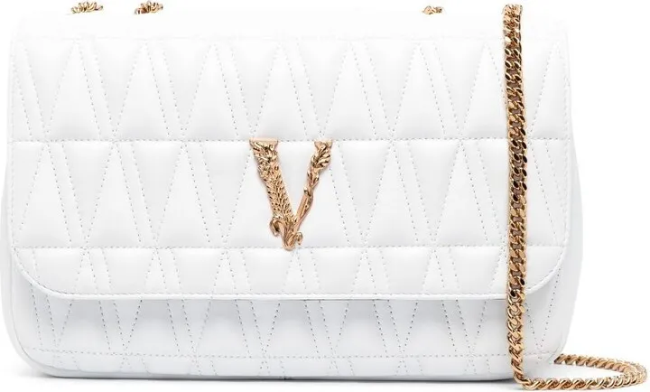 White Virtus Quilted Leather Shoulder Bag