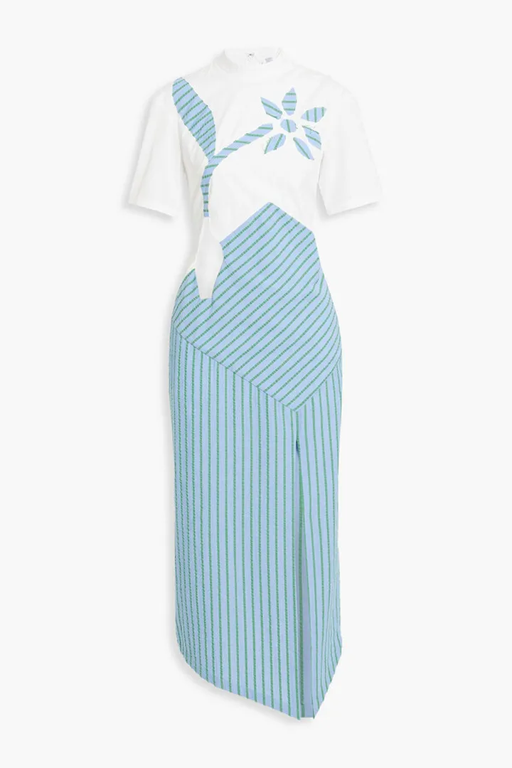 Cutout striped cotton-poplin and seersucker midi dress
