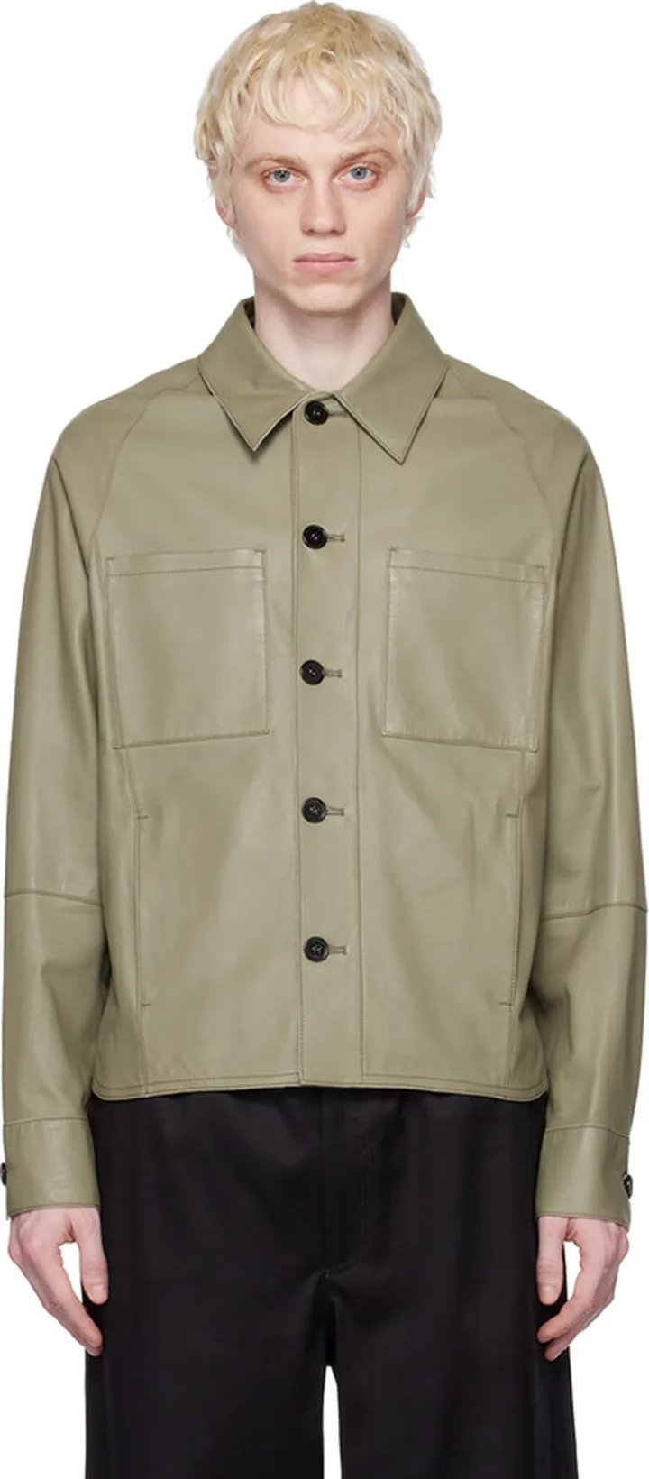 Emporio Armani Khaki Patch Leather Jacket
