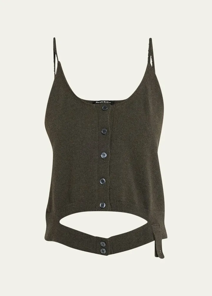 Cutout Button-Up Cashmere Camisole