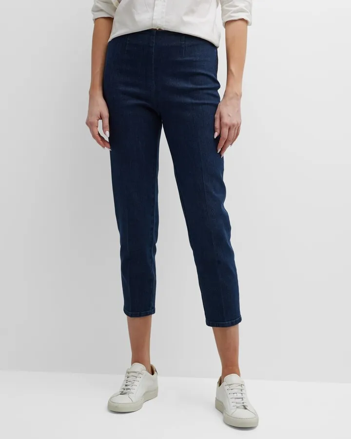 Audrey Denim Tapered-Leg Crop Iconic Trousers