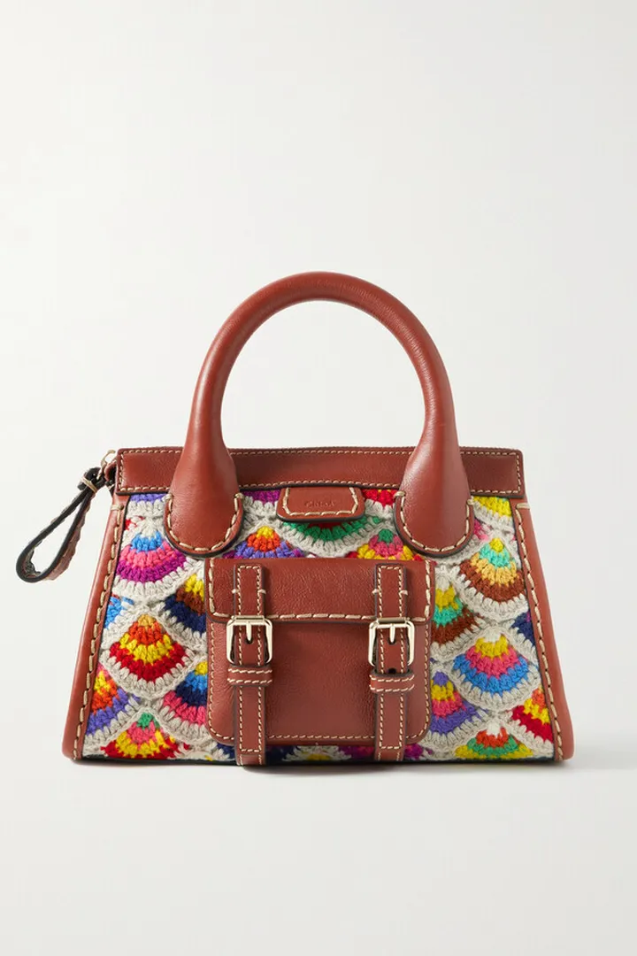 Chloé - Edith Small Crocheted Cashmere And Wool-blend And Leather Tote - Brown