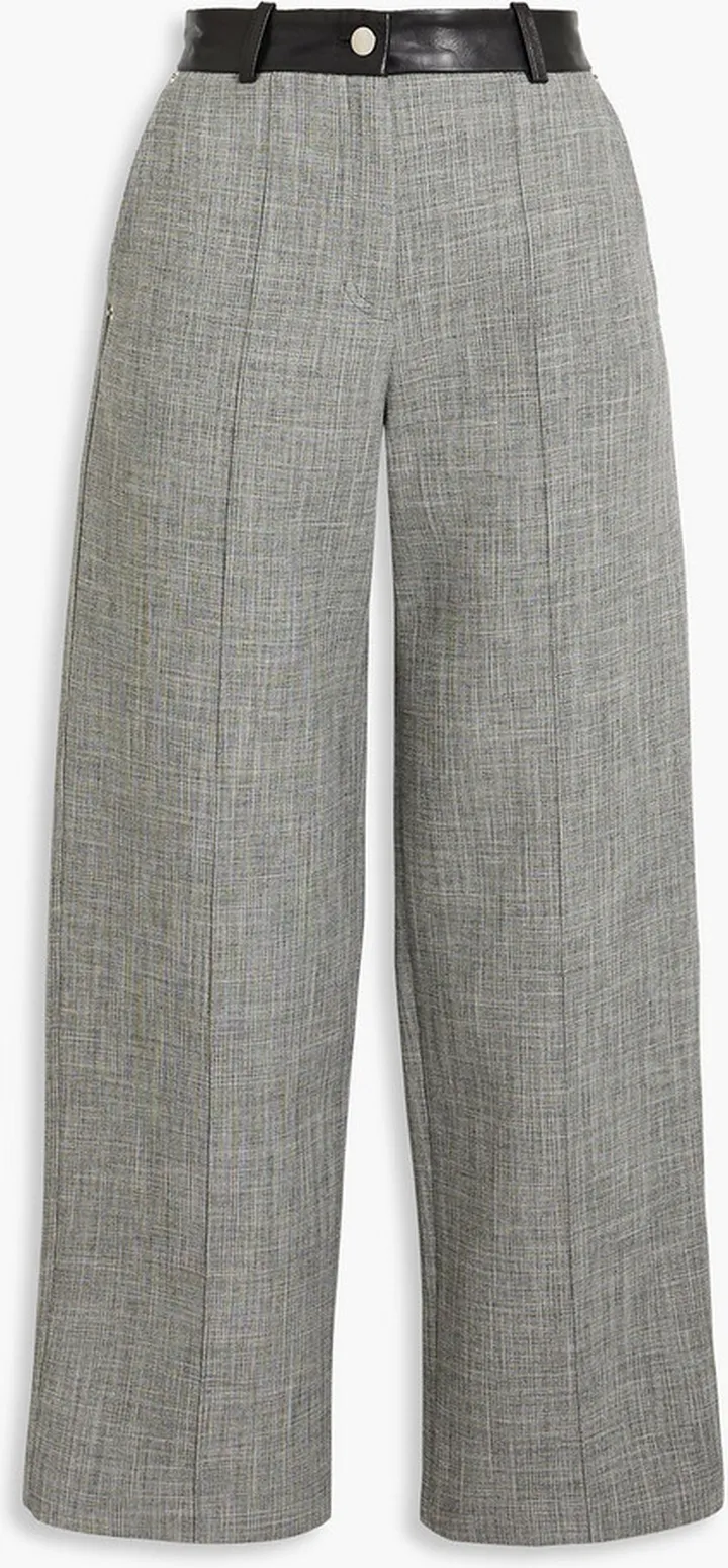 Fireman cropped leather-trimmed tweed straight-leg pants