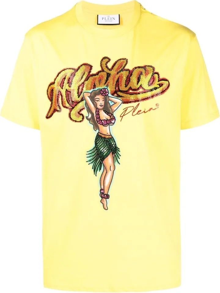 graphic-print crystal-embellished T-shirt