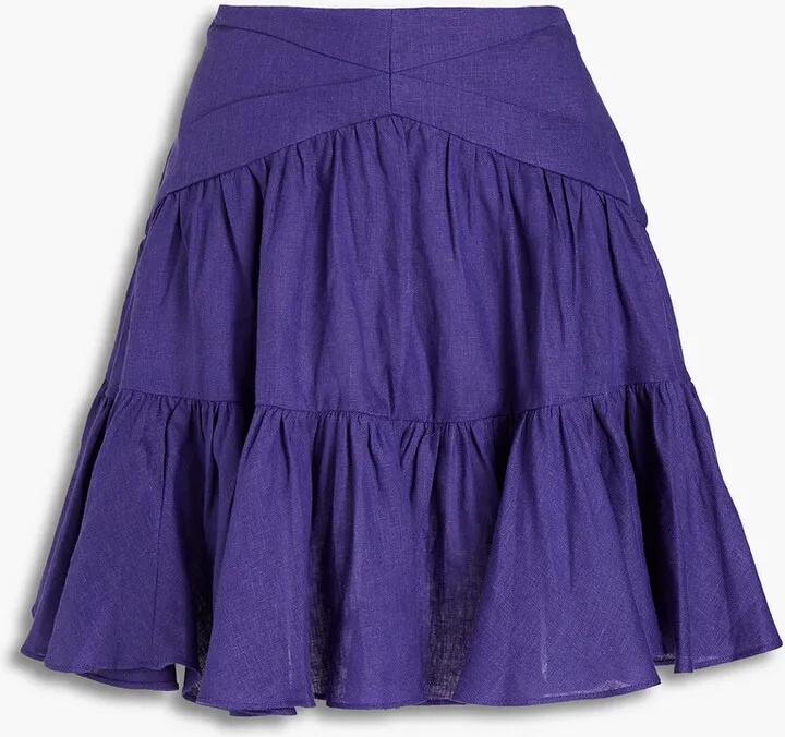 Gathered linen mini skirt