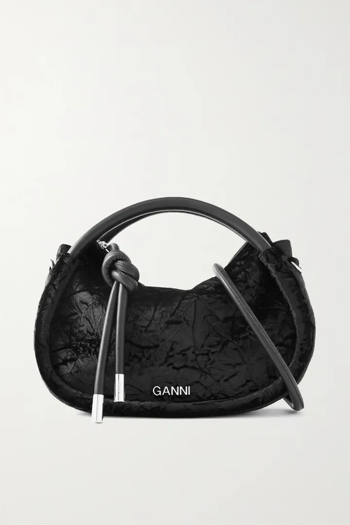 GANNI - Knot Mini Crushed-velvet And Leather Shoulder Bag - Black