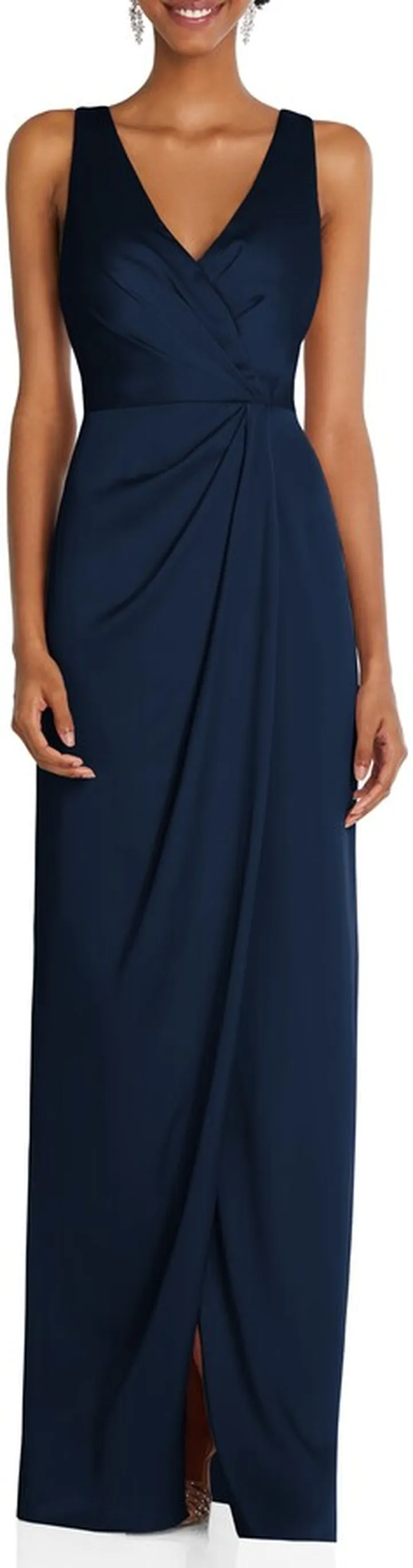 Sleeveless Satin Faux Wrap Gown