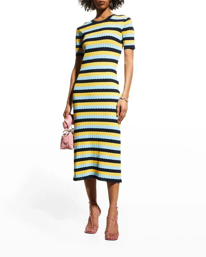 Striped Pointelle Knit Dress