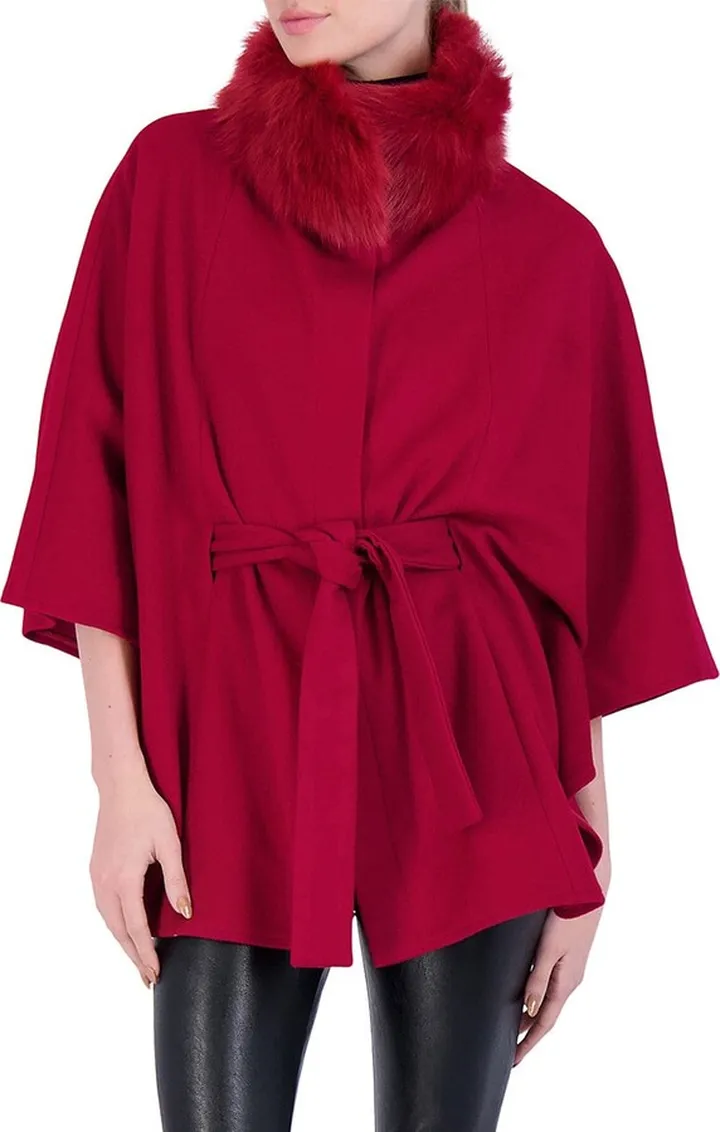 Wool Belted Cape With Toscana Lamb Collar