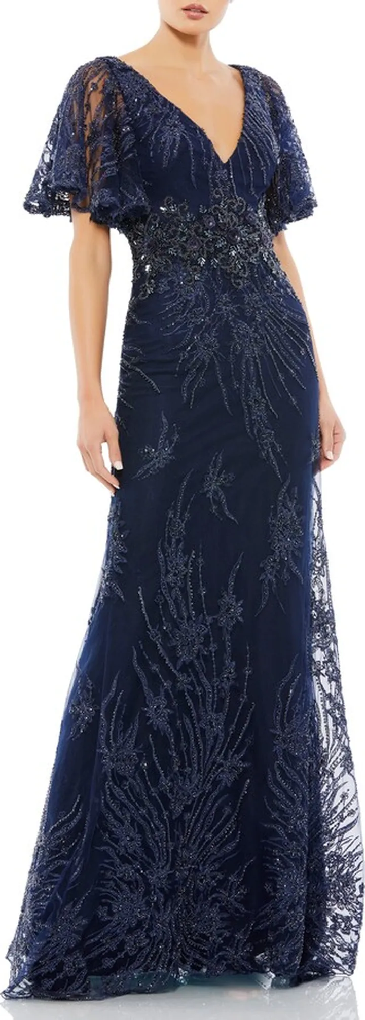 Sequin Butterfly Sleeve Lace Gown
