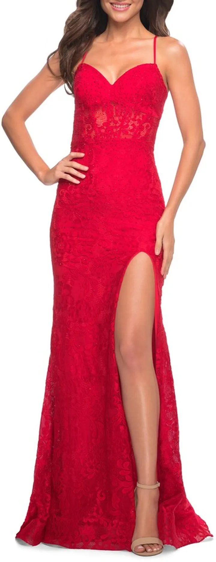 Strappy Back Lace Trumpet Gown