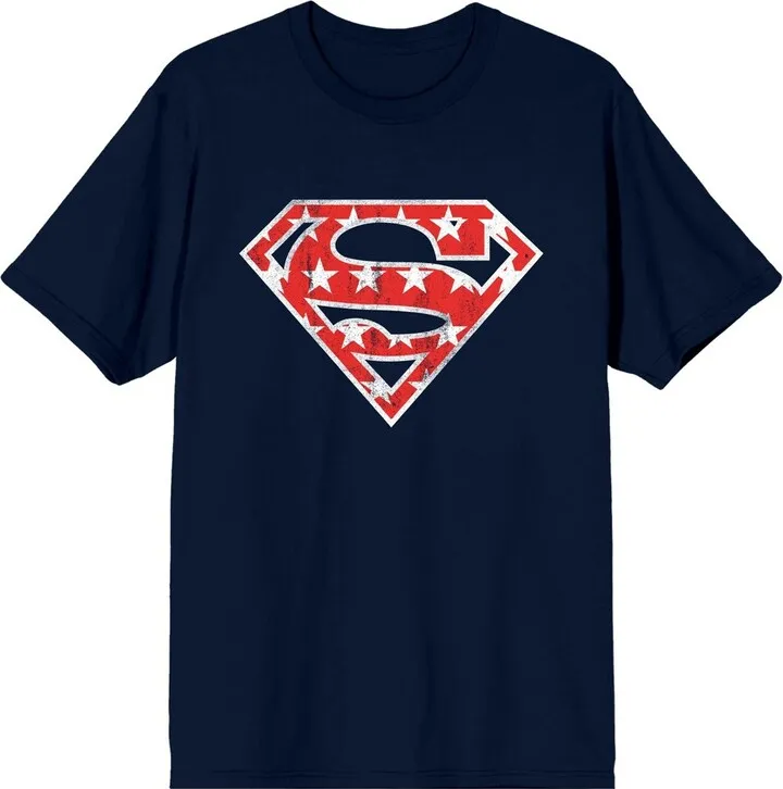 Superman Red Logo With Stars Men’s Navy T-shirt-3XL