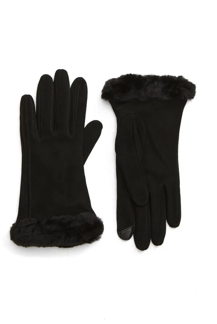 Genuine Shearling Trim Suede Tech Gloves