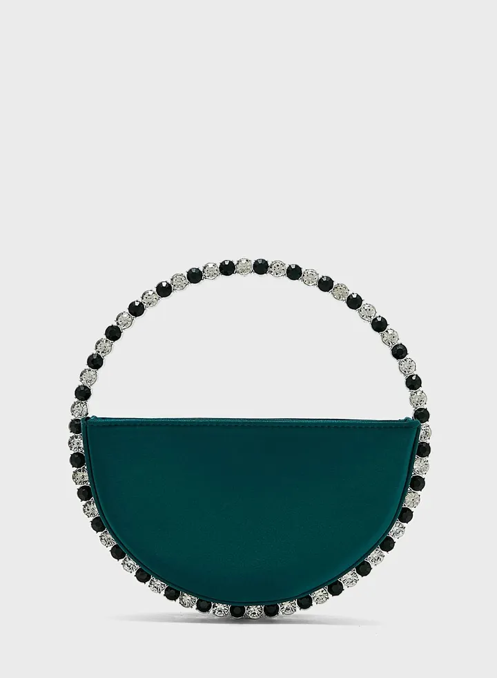 Stone-Encrusted Satin Clutch