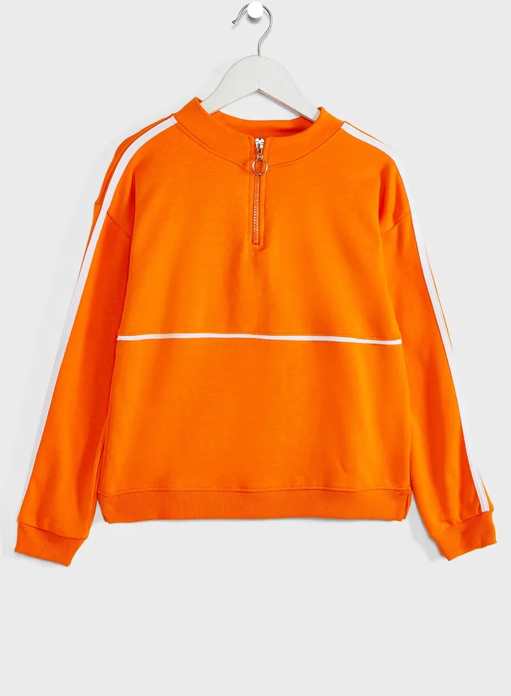 Girls High Neck Soild Sweatshirt