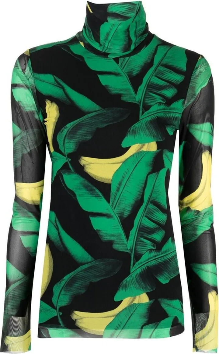 Banana-Print Turtleneck Top