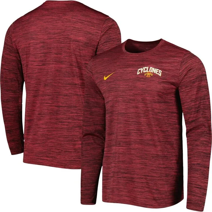 Men's Nike Cardinal Iowa State Cyclones Velocity Sideline Performance Space-Dye Long Sleeve T-shirt