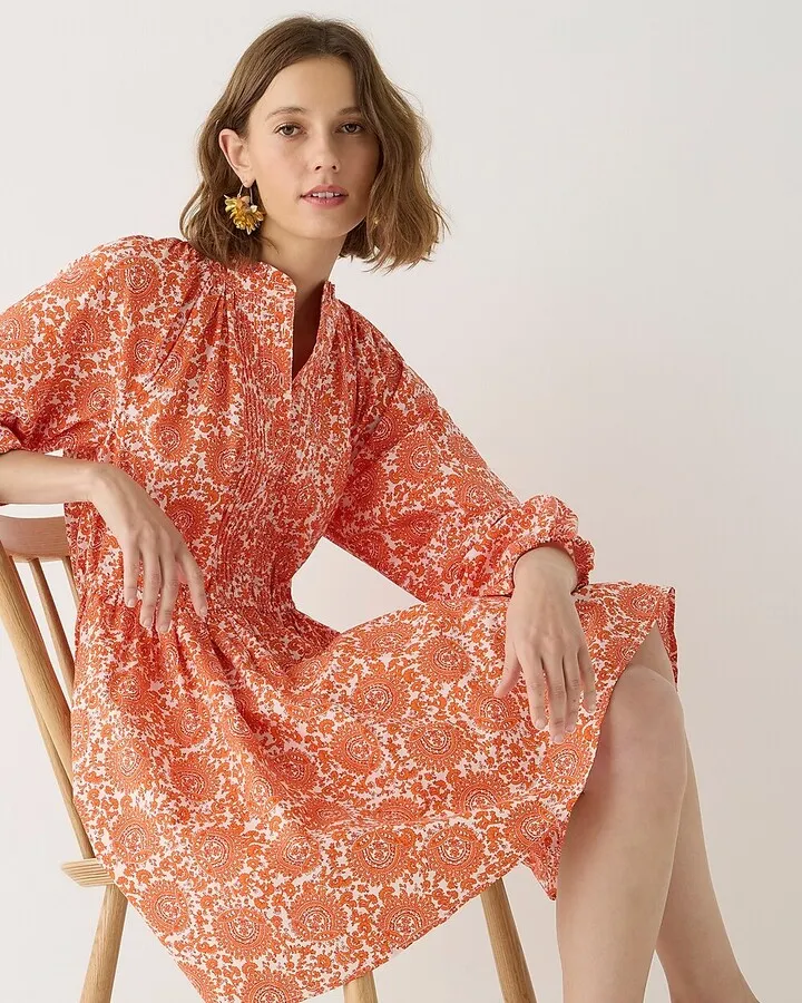 Tall ruffle-collar mini dress in cotton poplin floral bouquet