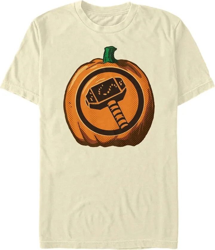 Men's Marvel Halloween Thor Hammer Pumpkin T-Shirt - Cream - Small