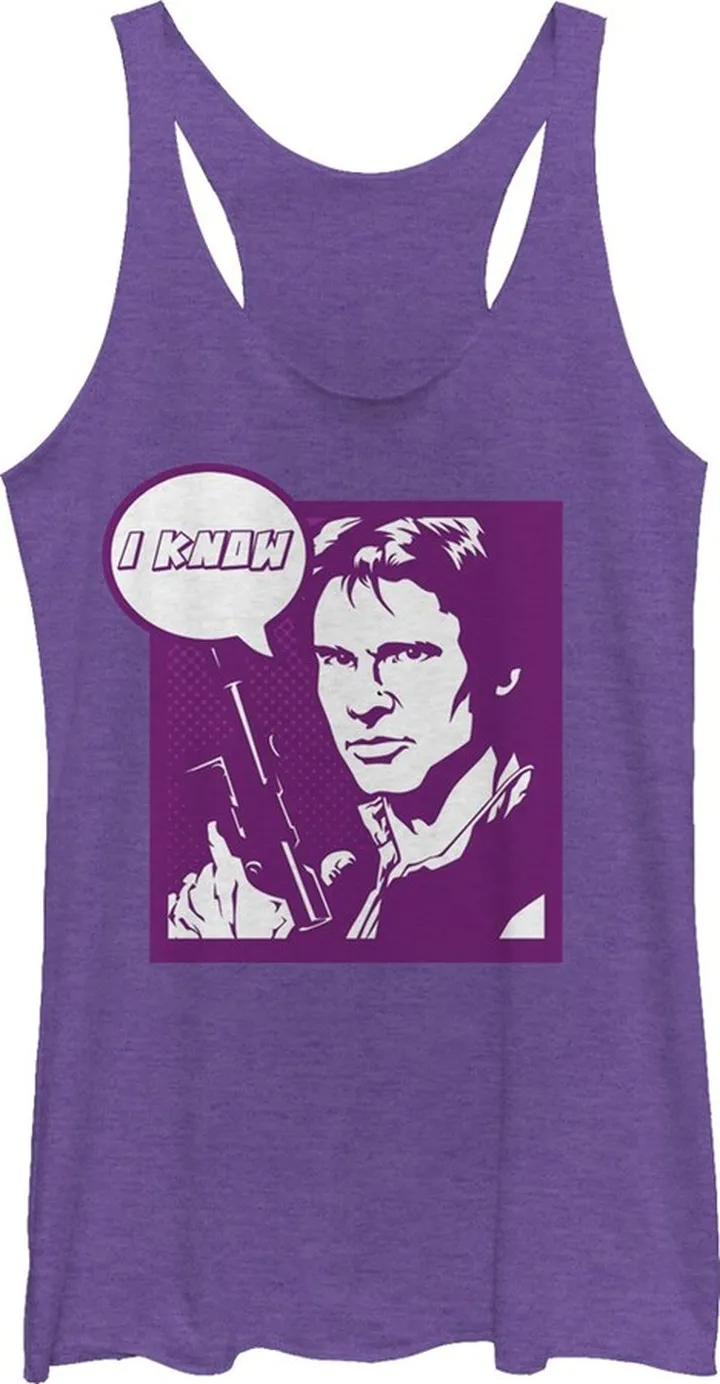 Women's Star Wars Pop Art Han Solo I Know Racerback Tank Top - Purple Heather - Small