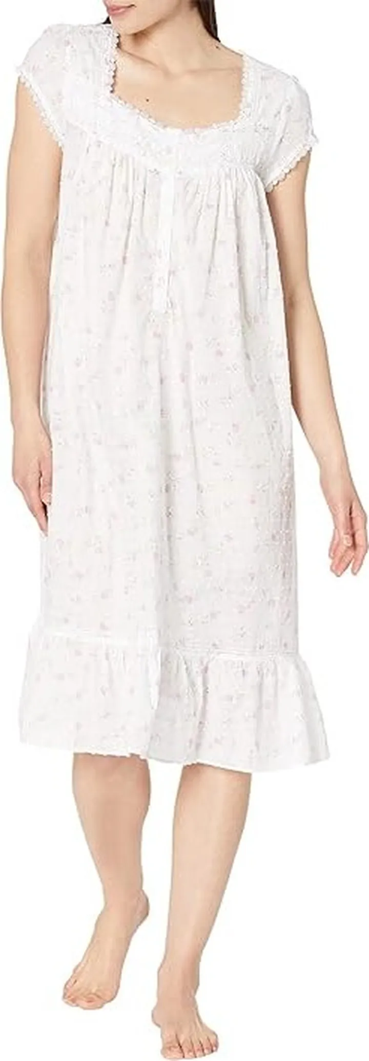 Eileen West Cap Sleeve Cotton Waltz Nightgown (White Floral) Women's Pajama