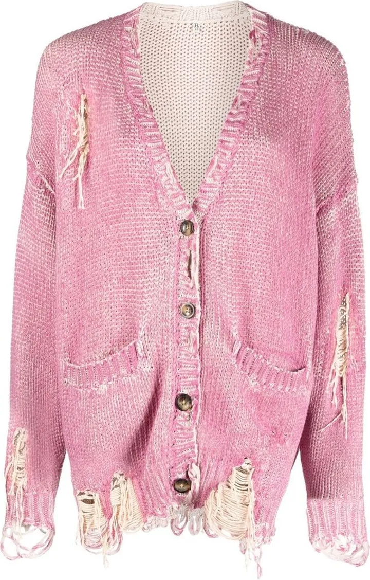 distressed V-neck cardigan