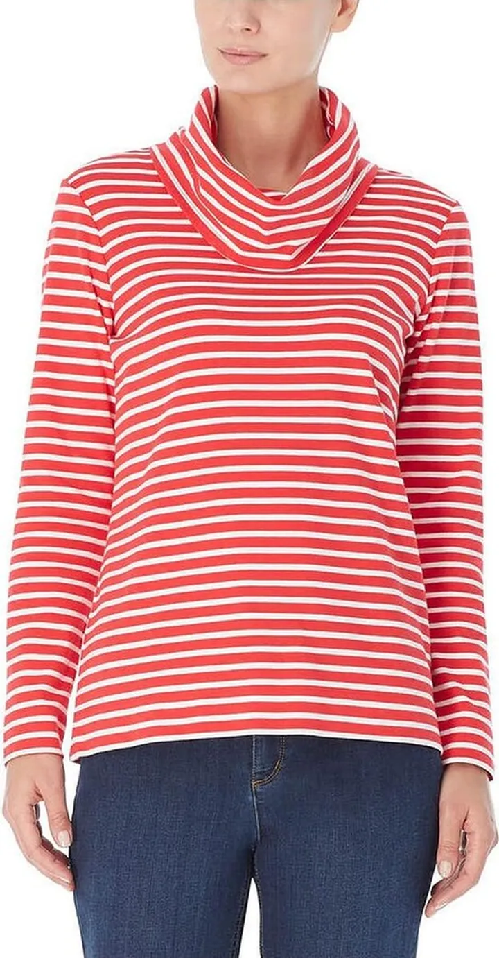 Womens Cotton Striped Turtleneck Top