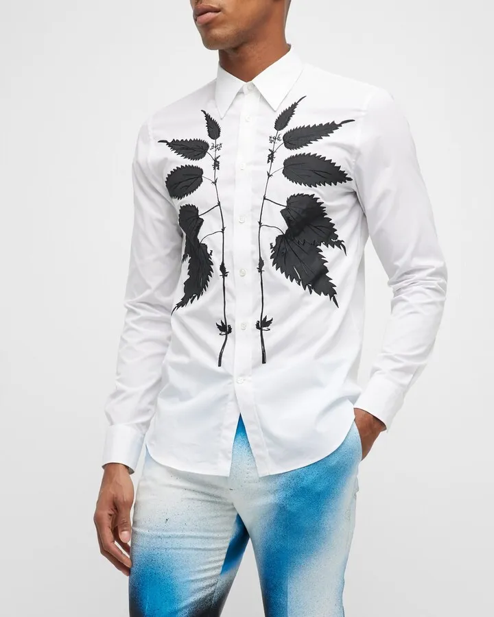Men's Embroidered Leaves Sport Shirt
