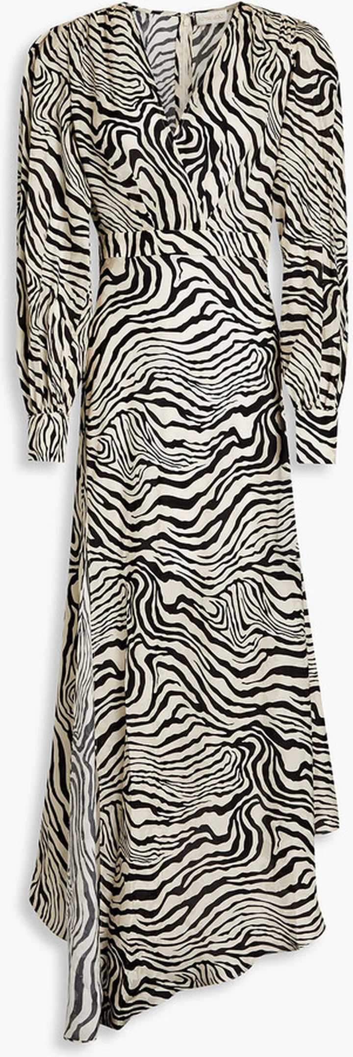 Estelle asymmetric zebra-print satin-crepe maxi dress