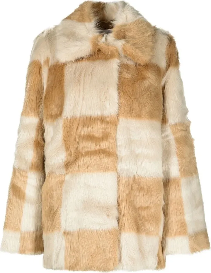 Check-Print Faux-Fur Coat