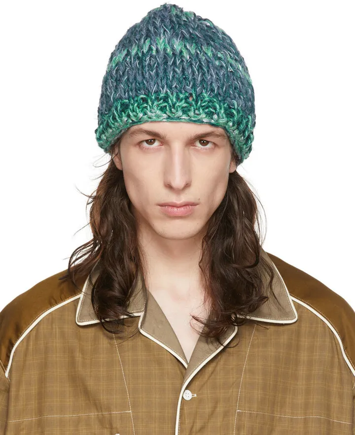 Nicholas Daley Blue & Green Hand-Knit Beanie