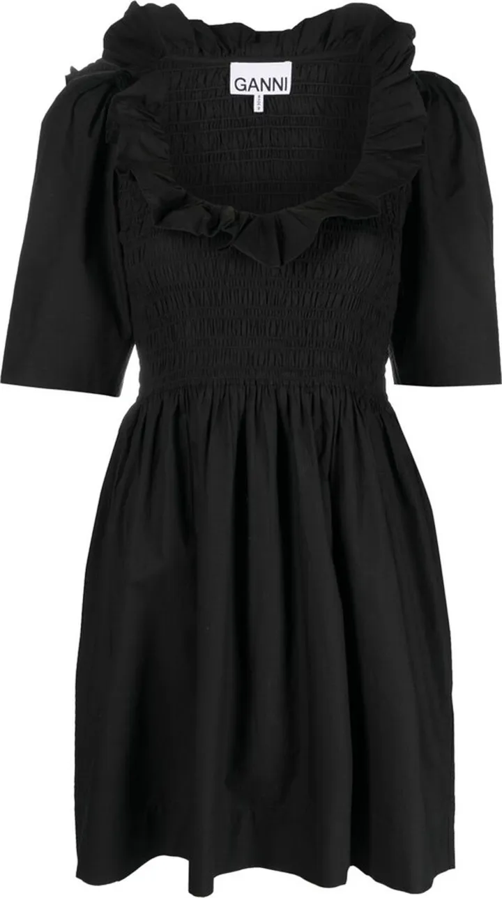 Black Smocked Organic Cotton Mini Dress